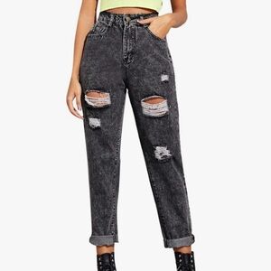 Women's Distressed Black Jeans